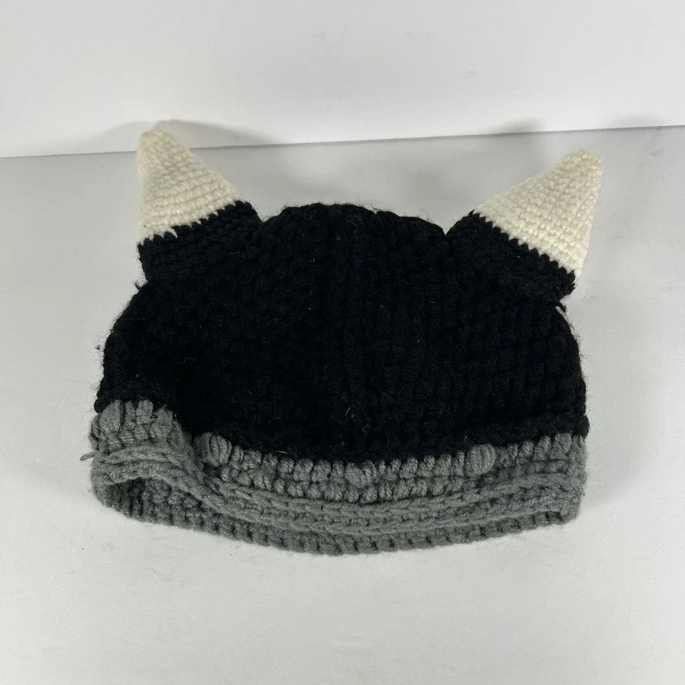 Kids Knit Beanie Hat Black White Striped Soft‎ Warm Winter Hat Toddler handmade